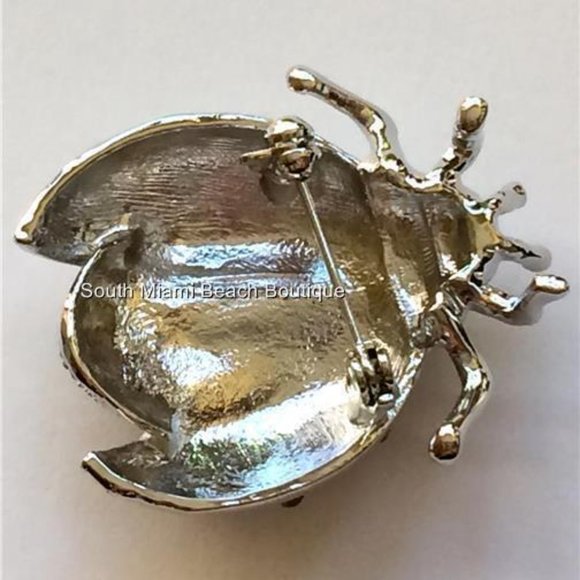 Vtg Ladybug Pin Brooch Silver Plated Pink Purple Crystal Insect Jewelry Lady Bug - Picture 6 of 10
